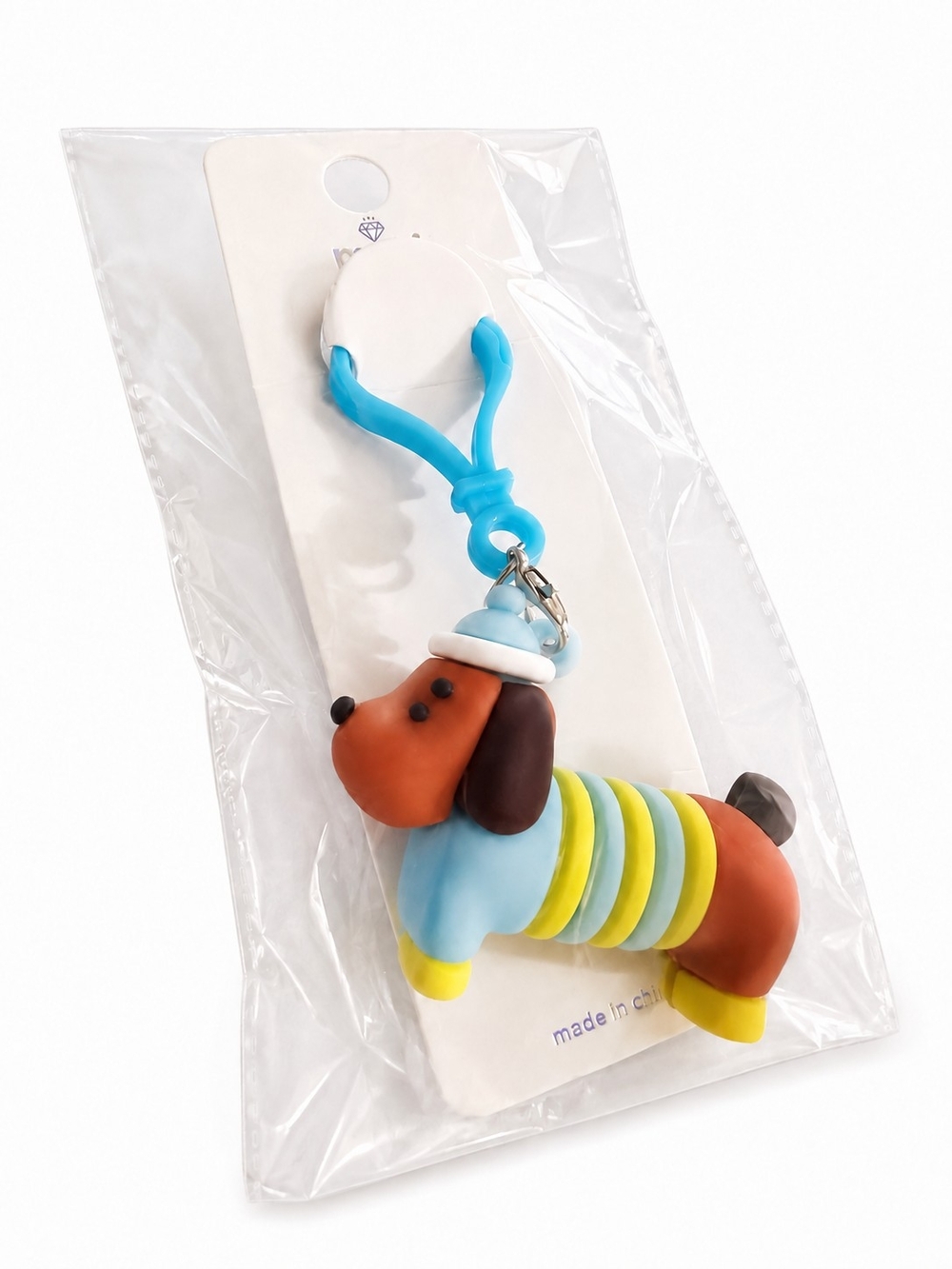 Mint Colorful Dachshund Keychain in Blue, Orange, Yellow and Brown